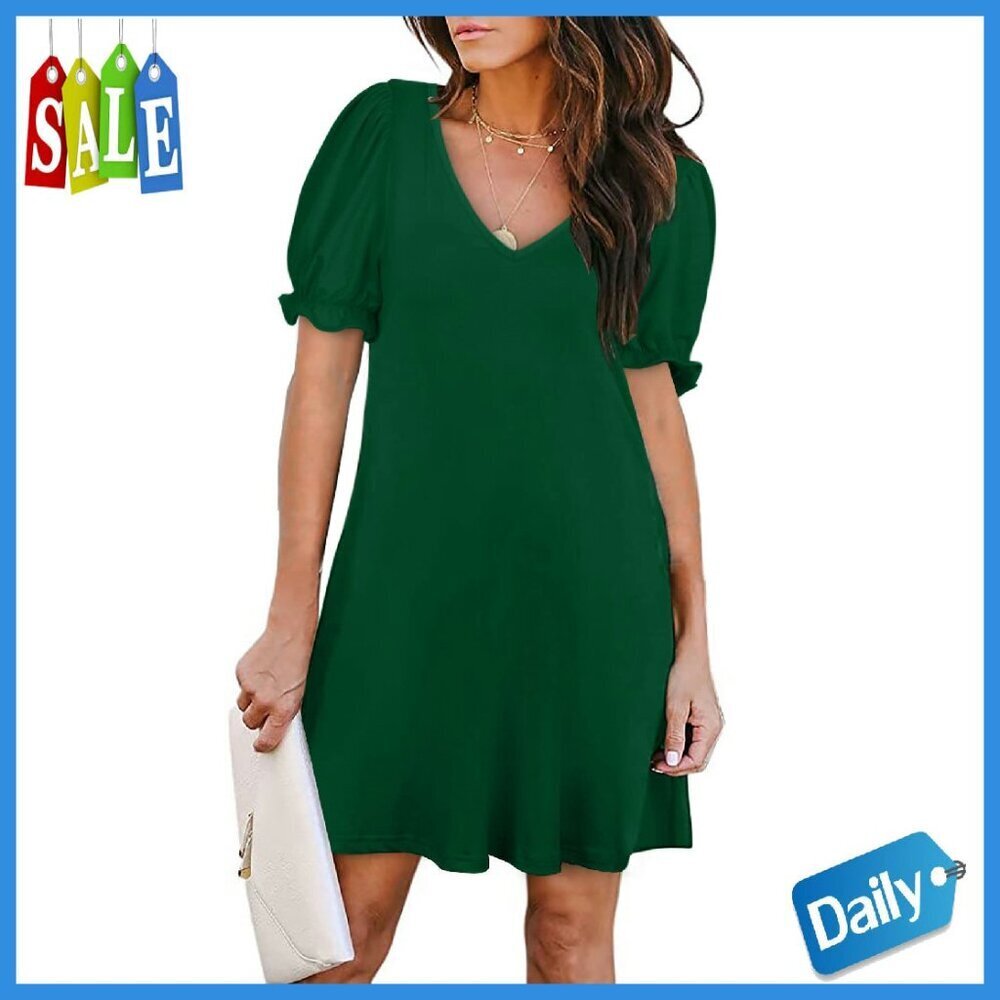 Soft V-Neck T-Shirt Dress with Pockets, Casual Wear for All Seasons